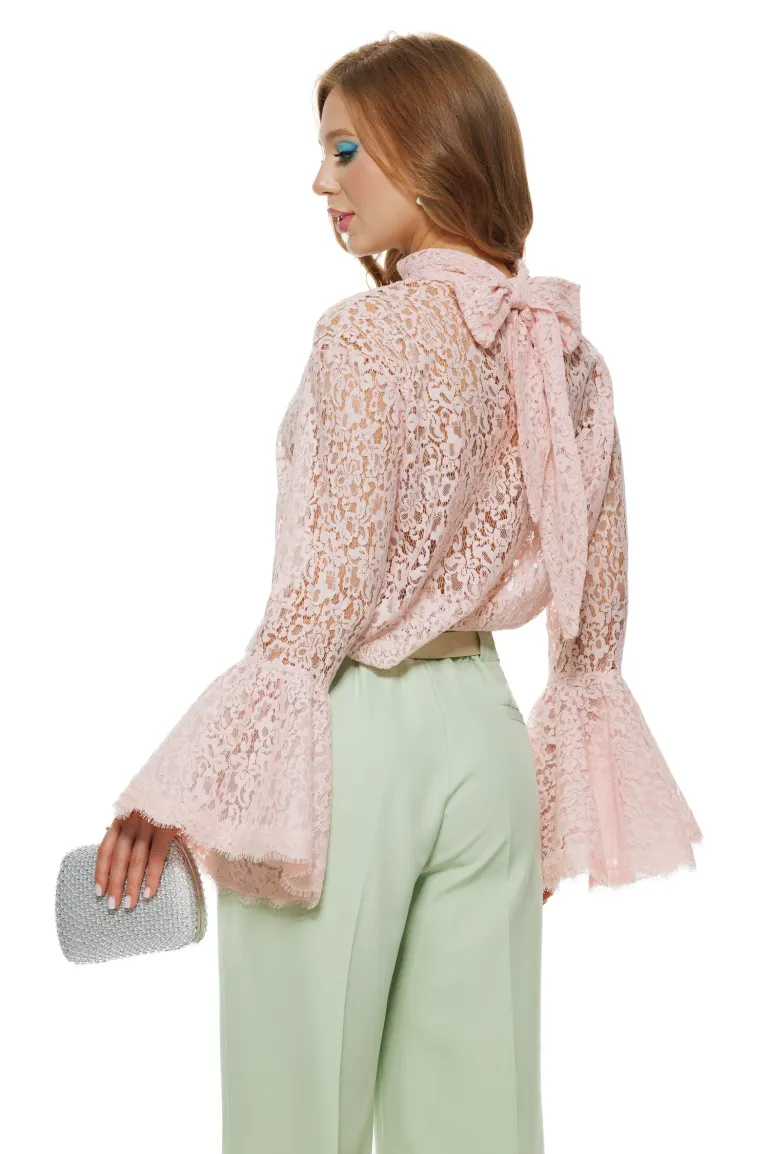 Pantalon dama elegant vernil wide cu buzunare si curea picture - 4