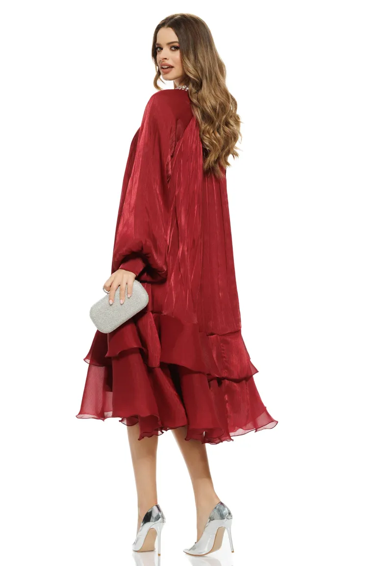 Rochie eleganta de ocazie din voal satinat bordo premium cu aplicatii de cristale picture - 4