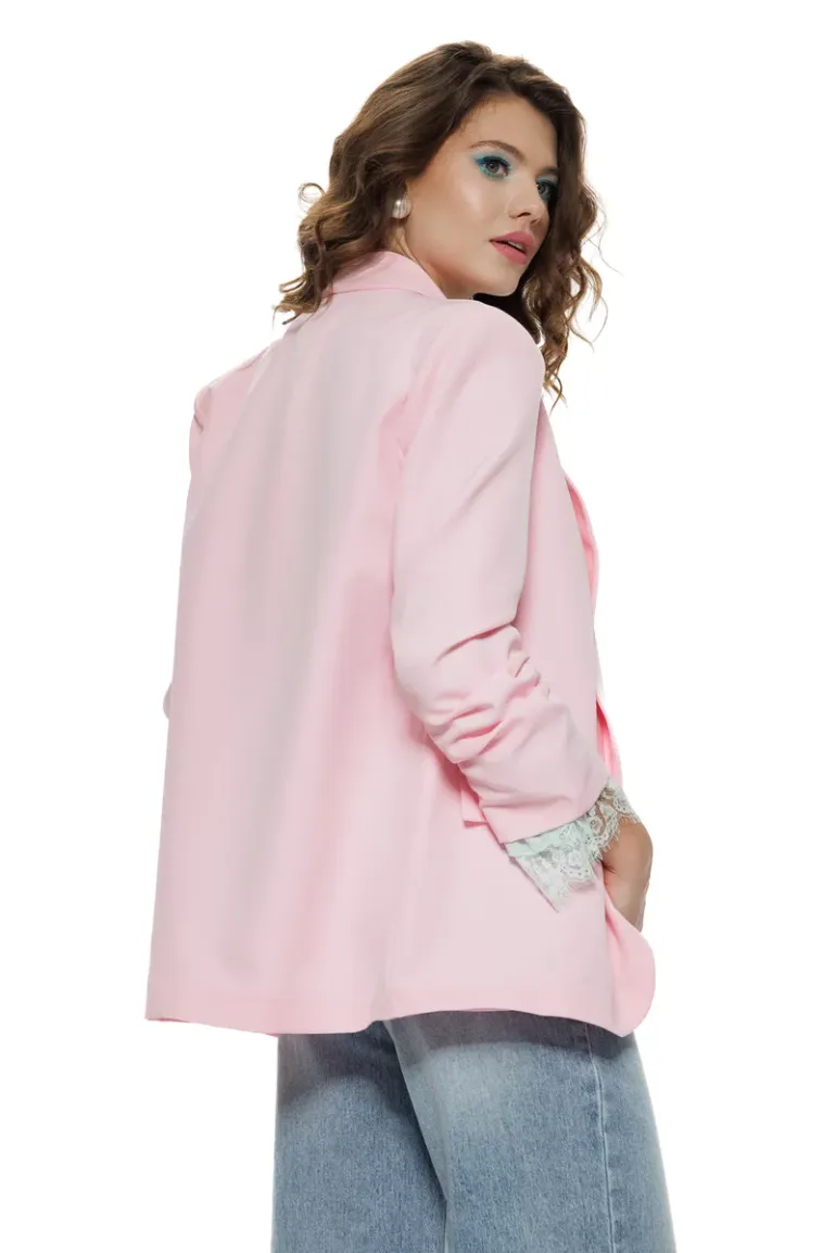 Sacou dama elegant roz maneca cu pliuri picture - 3