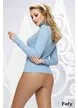 Pulover dama bleu stil helanca cu aplicatii de perle pe un umar
