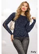 Pulover dama elegant bleumarin cu fir de lurex si maneca despicata cu nasturi argintii