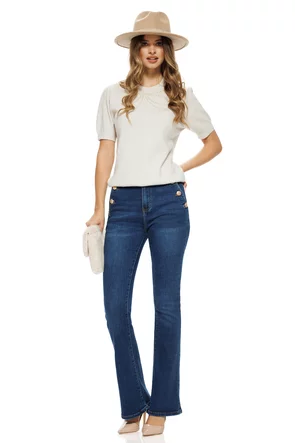 Pulover dama elegant crem cu fundita de perle la decolteu