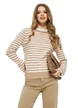 Pulover dama elegant din casmir bumbac si lana cu dungi bej volanase de dantela alba