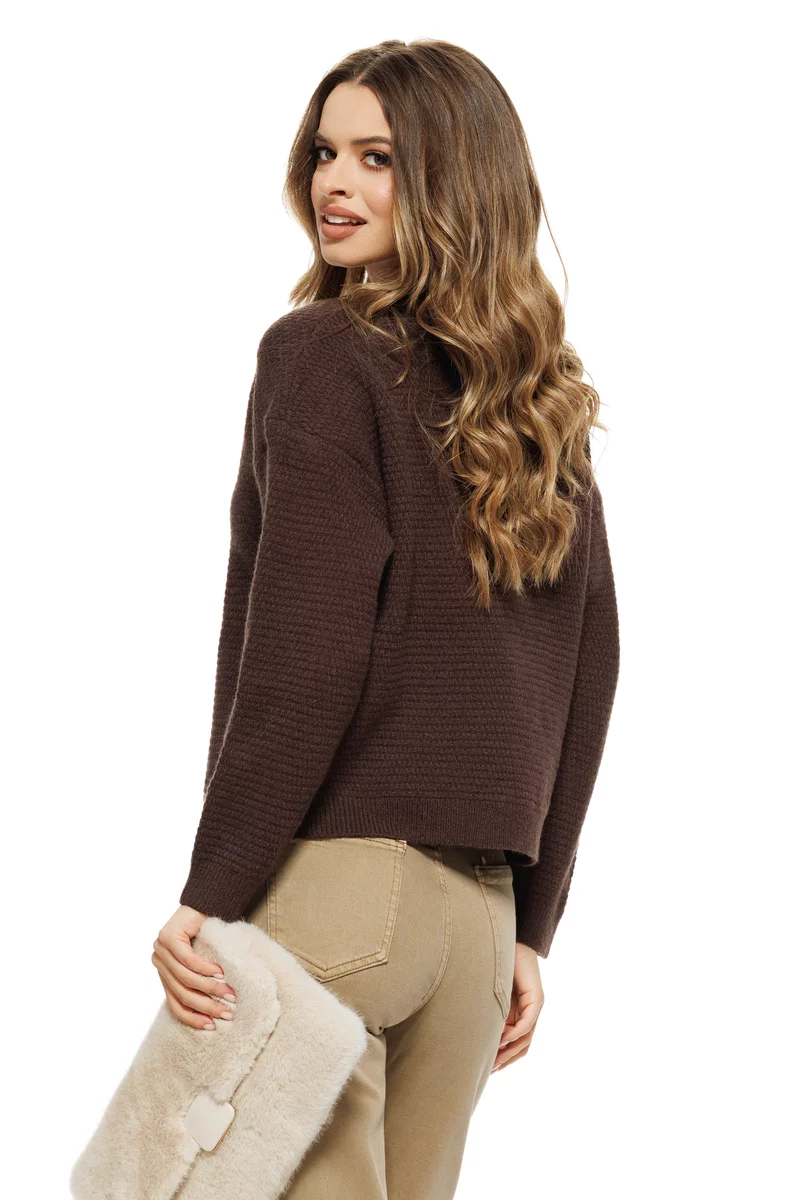 Cardigan tricotat mocca mouse cu nasturi aurii decorativi
