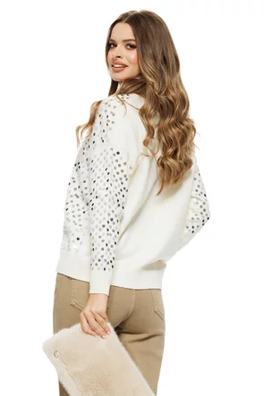 Pulover dama elegant premium crem cu anchior si paiete argintii