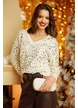 Pulover dama elegant premium crem cu anchior si paiete argintii