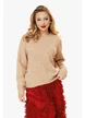 Pulover dama festiv premium bej cu fir de lurex perle si cristale