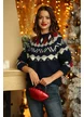 Pulover dama premium bleumarin cu model festiv si aplicatii de paiete fine