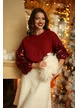 Pulover dama premium elegant din tricot bordo cu maneci paietate
