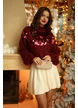 Pulover dama premium festiv din tricot bordo cu paiete maxi