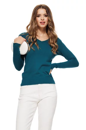 Pulover dama verde petrol cu anchior din tricot premium supersoft