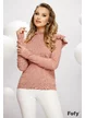 Pulover premium din casmir cu lana si bumbac roz cu volanase la umeri