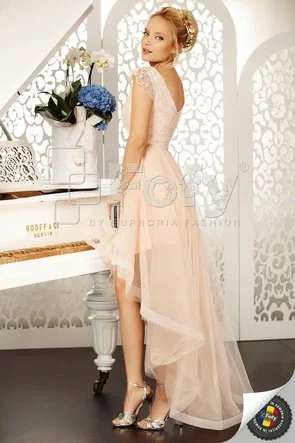 Rochie asimetrică elegantă din tulle și dantelă roz