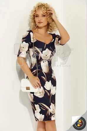 Rochie bleumarin mulată cu lalele