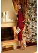 Rochie dama eleganta din tricot bordo premium cu contururi crem si nasturi aurii