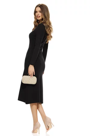 Rochie dama eleganta din tricot negru premium cu accesoriu metalic spectaculos