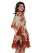 Rochie damă eleganta din voal imprimeu floral rosu si volane in colturi