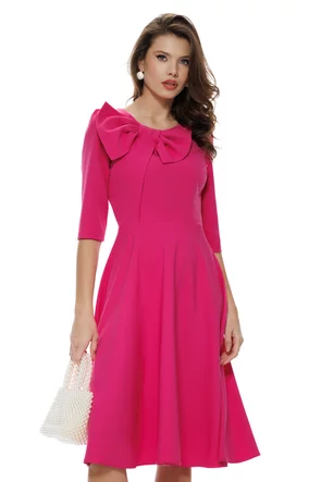 Rochie damă elegantă Fofy cyclame clos cu fundă maxi și croi feminin fluid