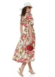 Rochie damă Fofy midi cu imprimeu floral, croi tip cămașă și cordon în talie