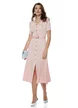 Rochie dama tricotata premium roz  cu nasturi sofisticati curea si plise structurat