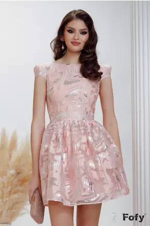 Rochie de banchet sofisticata din brocart din organza roz cu lurex argintiu