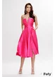 Rochie de ocazie de LUX ciclame din tafta premium cu corset in pliuri si aplicatii de cristale pe cupe
