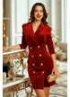 Rochie de ocazie  din catifea tip sacou bordo cu  maneca lunga si nasturi tip bijuterie