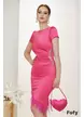 Rochie de ocazie din tafta elastica ciclame cu fronseuri laterale cristale si pene