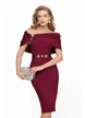 Rochie de ocazie eleganta bordo din neopren pe umeri si cristale maxi
