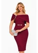 Rochie de ocazie eleganta bordo din neopren pe umeri si cristale maxi