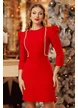 Rochie de ocazie eleganta rosie cu insertii spectaculoase de cristale si maneci bufante