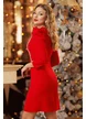 Rochie de ocazie eleganta rosie cu insertii spectaculoase de cristale si maneci bufante