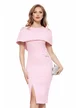 Rochie de ocazie eleganta roz din neopren cu design inedit si aplicatii de cristale