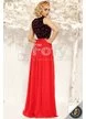 Rochie de ocazie roșie lungă cu despicătură și broderie cu floricele 3D