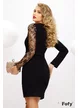 Rochie de ocazie tip sacou neagra cu o maneca de dantela si centura inclusa