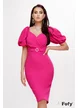 Rochie de seara eleganta ciclame cu decolteu petrecut si fundita in talie cu strassuri