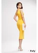 Rochie de seara eleganta de lux galbena cu aplicatii de pene si cristale