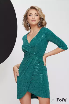 Rochie de seara eleganta lalea din lycra paietata verde