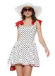 Rochie de vara alba mini cu buline cupe buretate contur si fundite rosii