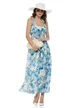Rochie de vara din bumbac imprimeu floral alb cu albastru cupe buretate
