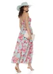 Rochie de vara din bumbac imprimeu floral turcoaz cu roz cupe buretate