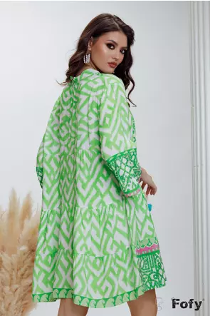 Rochie de vara in culori tonice de verde neon si albastru din vascoza racoroasa