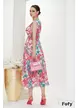 Rochie de vara midi cu imprimeu floral ciclame din voal plisat si centura inclusa