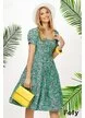 Rochie de vara midi din bumbac verde imprimat cu maneci bufante