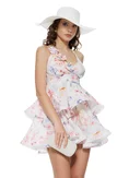 Rochie de vara mini cu volane intarite din bumbac imprimeu floral flori 3D picture - 1