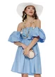 Rochie de vara scurta din bumbac bleu cu maneci bufante