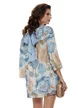 Rochie diafana din voal cu imprimeu floral baby blue croi in A cu funda la spate