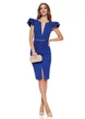 Rochie elegantă albastru royal cu decolteu adânc elastica cu accesori metalic auriu cu pietre in talie