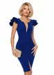Rochie elegantă albastru royal cu decolteu adânc elastica cu accesori metalic auriu cu pietre in talie