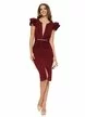 Rochie elegantă bordo cu decolteu adânc elastica cu accesori metalic auriu cu pietre in talie